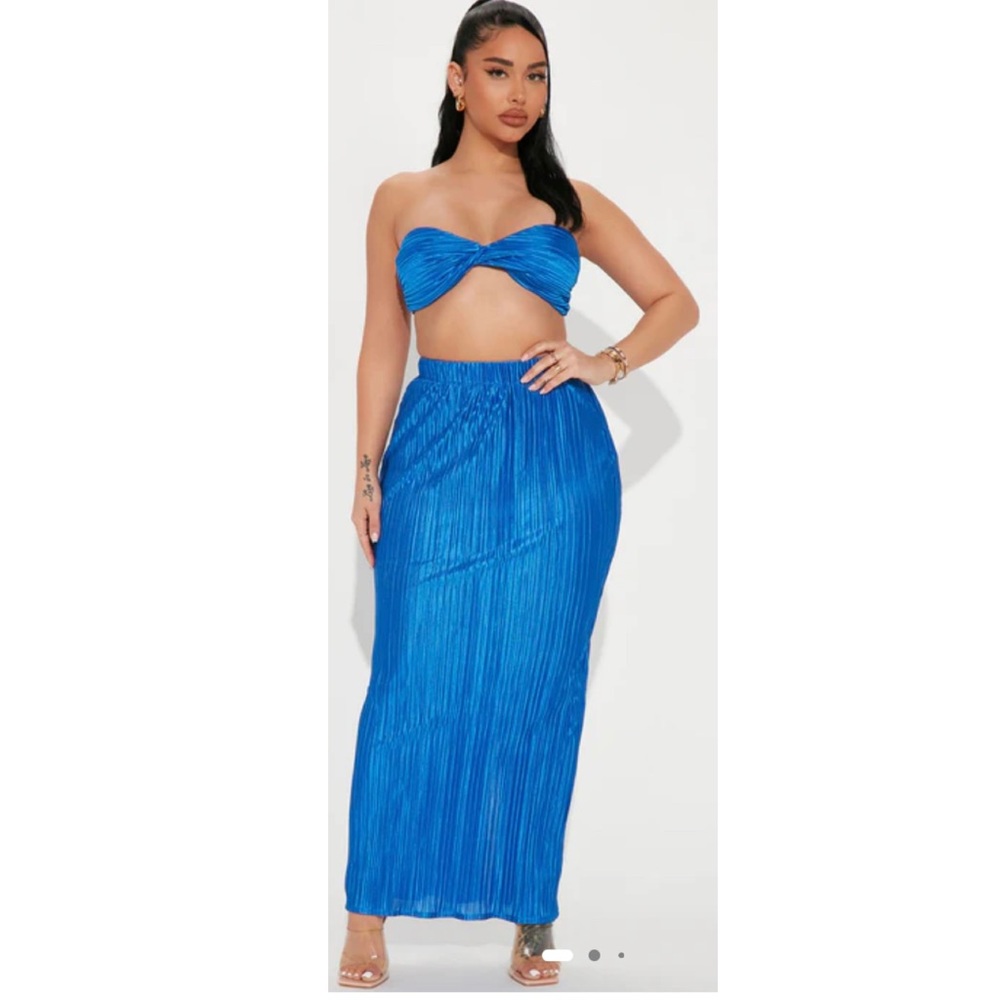 Embrace It Plisse Maxi Skirt Set - Royal - XL